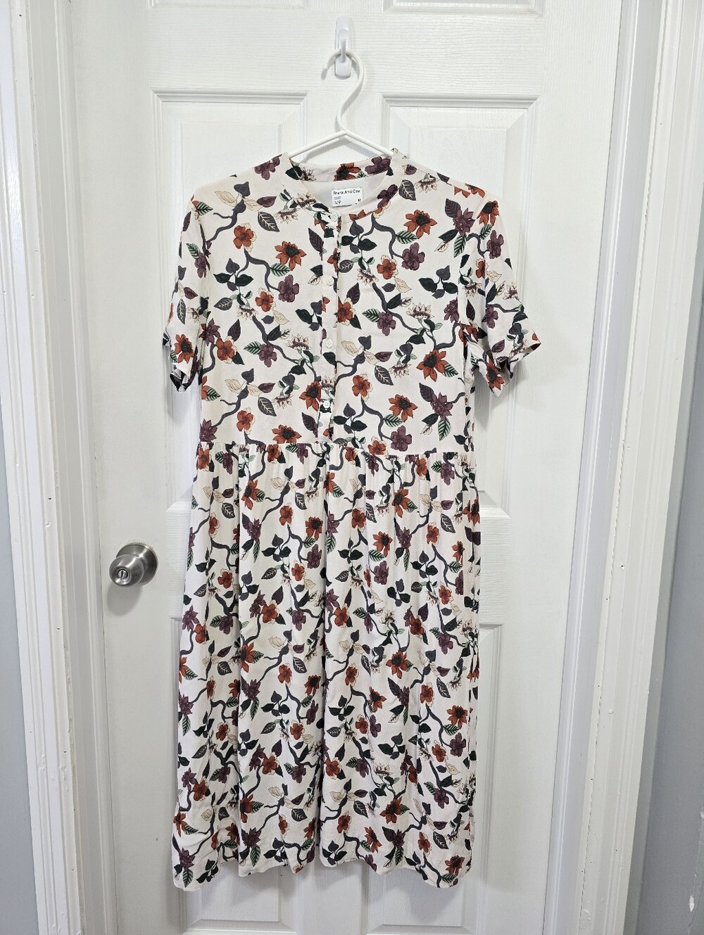 Frank And Oak. Floral Button-Front White Midi Dress, Size S